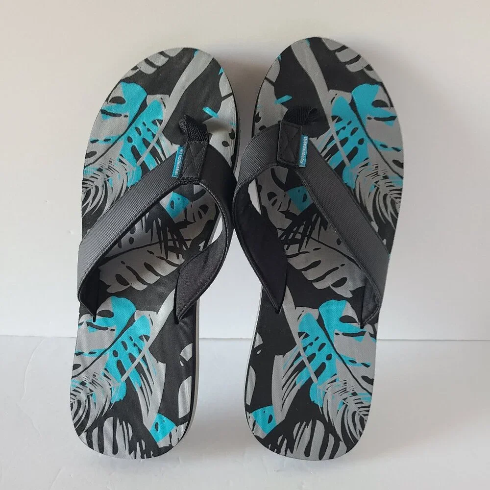NO BOUNDRIES MEN'S BUILT-UP PRINTED FLIP FLOPS- SIZE 12- TROPICAL PRINT